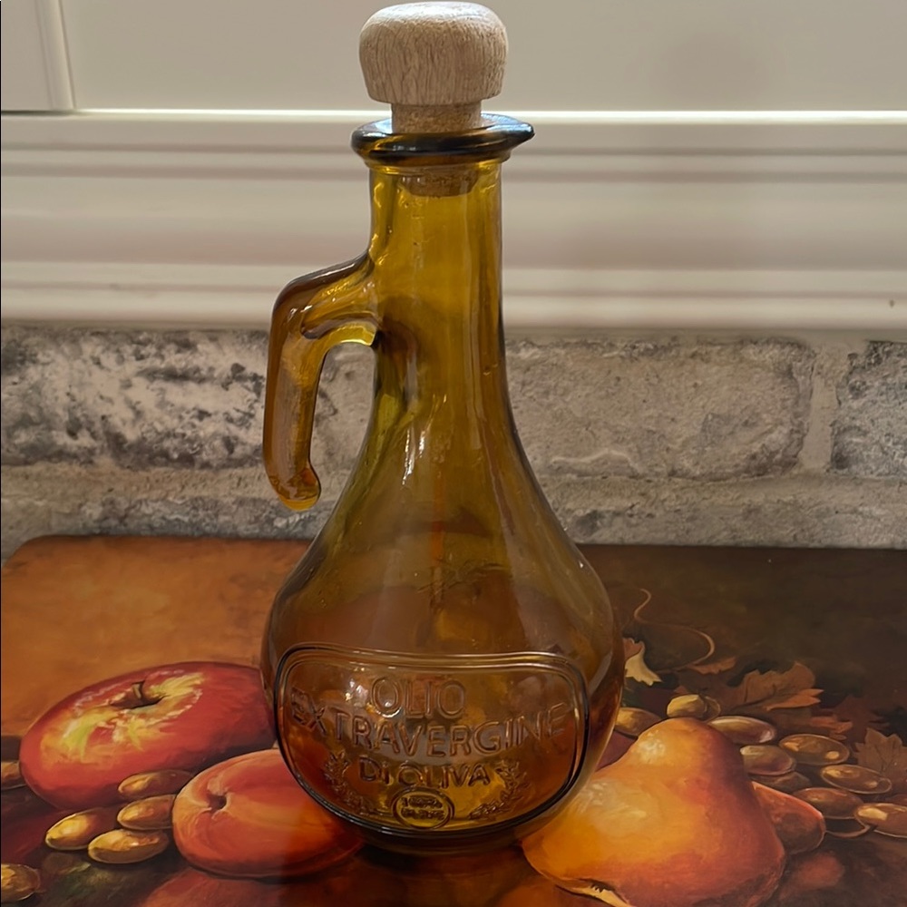 Amber Glass Olive Oil Bottle with Wooden Stopper